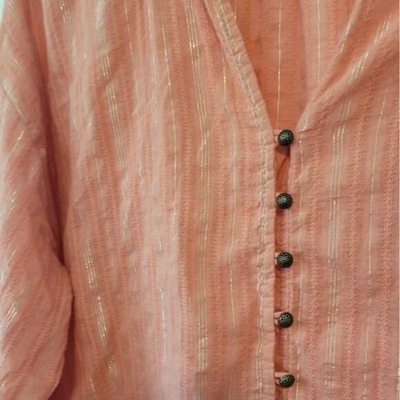 Anthropologie Pilcro Tavi Button Down Blouse Size XS Coral Metallic Stripe Top - Picture 4 of 7